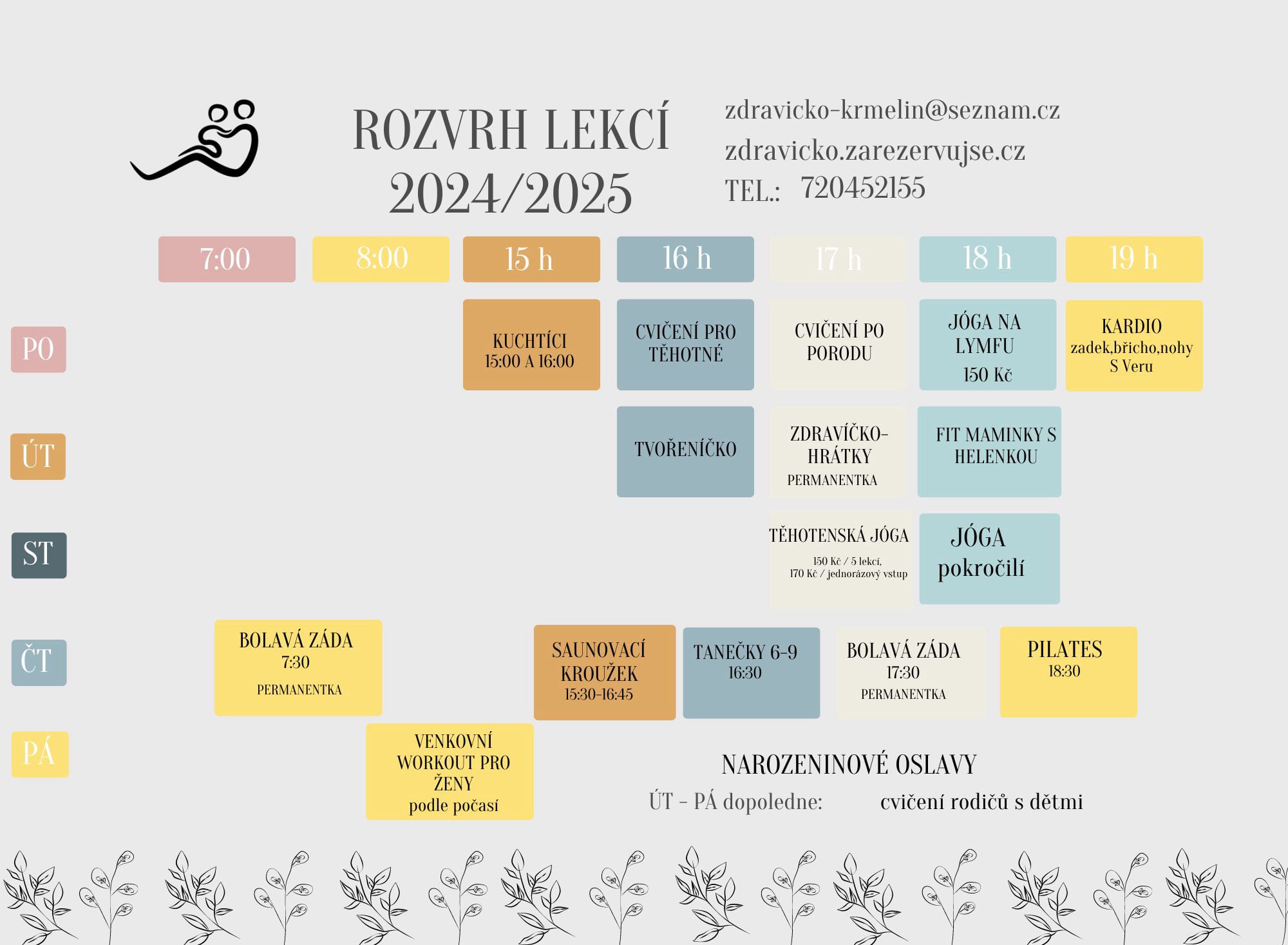 Zdravíčko Krmelín rozvrh 2024-2025